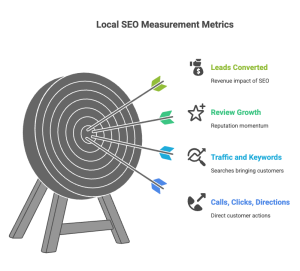 On Target SEO Local SEO measurement metrics with arrows.